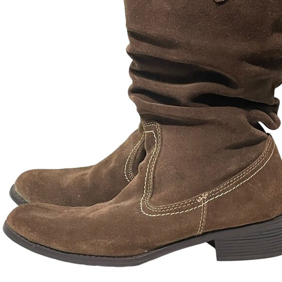 Merona Womens Size 9  Brown Suede Leather Boots Gathered Slouchy Western Pull On - Picture 5 of 12